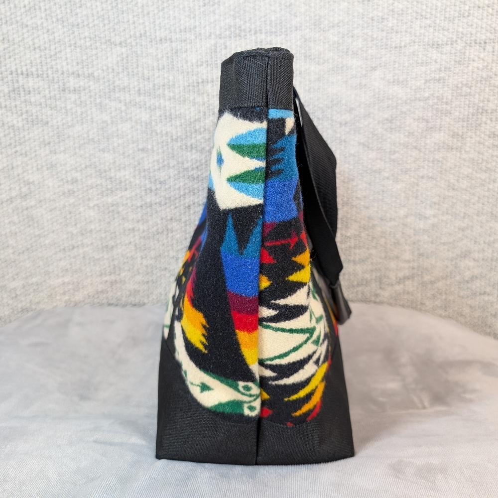 Pendleton Zip Tote Bag Aztec Southwest Western Wool Exterior Leather Handles EUC - Picture 6 of 12